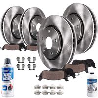 Detroit Axle - All (4) Front and Rear Disc Brake Kit Rotors w/Ceramic Pads w/Hardware & Brake Kit Cleaner & Fluid for 2013 2014 2015 2016 Ford Fusion - [2013-2017 Lincoln MKZ Hybrid]