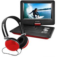 Ematic Portable DVD Player with 10-inch LCD Swivel Screen, Headphones and Car Headrest Mount, Red