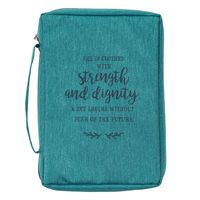 Canvas Bible Cover, Book Cover Case for Men and Women (Teal - Strength & Dignity, Medium)