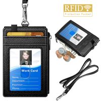 ELV Badge Holder with Zipper, PU Leather ID Badge Card Holder Wallet with 5 Card Slots, 1 Side RFID Blocking Pocket and 20 inch Neck Lanyard Strap for Offices ID, School ID, Driver Licence (Black)