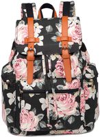 Girls School Backpack Women College Bookbag Canvas Vintage Travel Rucksack 15.6 inches Laptop Bag (Black floral)