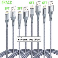 Lightning Cable iPhone Charger XnewCable 4Pack(6ft 6ft 3ft 3ft) Apple MFi Certified Nylon Braided Long Fast USB Cord Compatible for iPhone 11Pro MAX Xs XR X 8 7 6S 6 Plus SE 5S 5C (Light Gray)