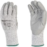 AmazonBasics Cut Resistant Work Gloves, Cut Level A2, Polyurethane Coated Gloves, Touch Screen, Salt and Pepper, Size 8, M