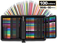 100 Count Glitter Gel Pen Set [Travel CASE Included] Notebook Bullet Journal Gel Metallic Pastel Refill Ink Nontoxic Adult Art Supplies for Coloring Book Drawing Doodling Craft [Artist Supplies]