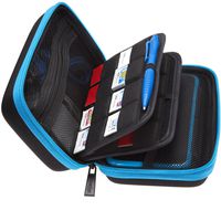 BRENDO Hard Carrying Case for New Nintendo 2DS XL + Large Stylus, Fits Wall Charger, 24 Game Cartridge Case Holder, Large Accessories Pocket - Black + Turquoise