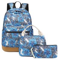 Bookbags for Girls School Backpack Floral School bag with Insulater Lunch Box and Pouch for teens Kids Daypack (Blue Orchid Flower)