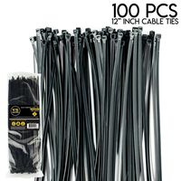 YS Industries Zip Ties Multi-Purpose Self Locking Cable Ties 12" Black (100 Pcs)