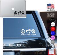 Animal lover peace love rescue Dog Cat PAW heart Vinyl Decal Sticker - Car Window, Laptop, Wall, Mac (11" inches, White)