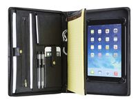 Professional Portfolio for iPad 9.7, Full-Grain Cow Leather Padfolio Case Zippered Business Organizer Interview Meeting Document Holder, with Letter Size Notepad Holder (iPad Pro 9.7, Black)