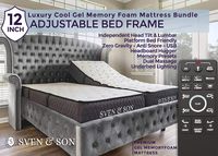 Sven & Son King Adjustable Bed Base Frame (Individual Head Tilt & Lumbar) + 12" Cool Gel Memory Foam Mattress and Adjustable Bed (King)
