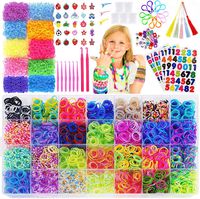 15,000+Rainbow Rubber Bands Refill Kit-56 Colors Bracelet Making Kit,14,000 Loom Bands,500 S Clips，50 Beads,30 Charms,10 Backpack Hooks,8 Crochet Hooks,5 Tassels,4 Stickers,3 Hair Clips