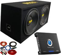 Bass Rockers 2400W Max 12" Dual Subwoofer Loaded Enclosure Box with Planet Audio AC3000.1D Monoblock Amplifier and Bass Rockers 4GA Amp Kit