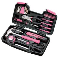 Apollo Tools DT9706P Original 39 Piece General Repair Hand Tool Set with Tool Box Storage Case Pink Ribbon