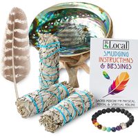 JL Local 3 White Sage Smudge Gift Kit - Abalone Shell, Feather, Stand, Instructions & More - Smudging, Cleansing, Healing & Stress Relief