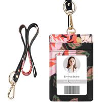 ID Badge Holder with Lanyard, Vertical Flower ID Badge Card Holder with 1 Clear ID Window, 4 Credit Card Slots and a Detachable Neck Lanyard (Floral Pattern 1)