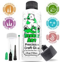 Bearly Art Precision Craft Glue 4fl oz- Dries Clear - Multiple Size Tips Included - Non-Toxic - Metal Tip - Wrinkle Resistant - Flexible and Crack Resistant - Strong Hold Adhesive - Made in USA