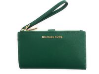 Michael Kors Jet Set Travel Double Zip Saffiano Leather Wristlet Wallet (Jewel Green)