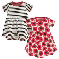Touched by Nature Girls, Toddler, and Baby Organic Cotton Short-Sleeve Dresses, Poppy, 5 Toddler
