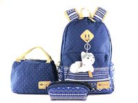 UScarmen Boy Girl Loop Backpack Canvas Backpack Lunch Bag Pouch Bag 3 Pcs Set for College Students or Business Professionals Stylish Lightweight Unisex (Blue with Husky Doll)
