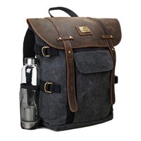 Leather Backpack for Men TOPWOLFS Canvas Backpack Vintage Rucksack fit 15.6" Laptop Anti-theft Pocket Multifunction Books School Travel Bag (Black&Brown Leather)
