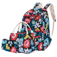 H HIKKER-LINK Floral School Backpack Set Bookbag&Lunch Bag&Pencil Case Black