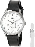 Timex Women's TWG013700 IQ+ Move Activity Tracker Black Leather Strap Smartwatch Set With Extra White Silicone Strap