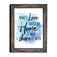 LACOFFIO What I Love About My Home Sign 9"x 12" Wooden Wall Decor Plaque Perfect for Kitchen and Living Room - Inspirational and Motivational Quotes Wall Art