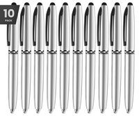 Stylus Pen- Capacitive Stylus, 3-in-1 Metal Pen, Multi-Function,Ballpoint Ink Pen,with LED Flashlight, for Touchscreen Devices, Tablets, iPads, iPhones, 10PK, Silver