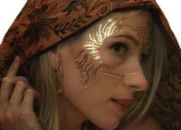 Gold Temporary Tattoos by Golden Ratio Tats, Festival Face Paint, Gold and White Masquerade Tattoos (CirquiTree Mask)