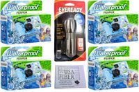 Fujifilm Quick Snap Waterproof 35mm Single Use Camera, 4 Pack + Free Mini Flashlight + Free Pure Fiber USA Cloth