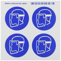 Brady 58533 Pressure Sensitive Vinyl Right-To-Know Pictogram Labels , Blue On White,  2 1/4" Height x 2 1/4" Width,  Pictogram "Face Shield" (4 Per Card,  1 Card per Package)