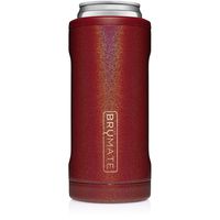 BrüMate Hopsulator Slim Double-walled Stainless Steel Insulated Can Cooler for 12 Oz Slim Cans (Glitter Ruby)
