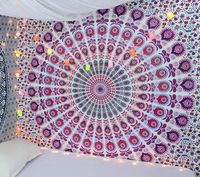 Bless International Indian Hippie Bohemian Psychedelic Peacock Mandala Wall Hanging Bedding Tapestry (Pink Blue, Queen(84x90Inches)(215x230Cms))