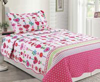 Sapphire Home 2pc Twin Size Bedspread Quilt Set Bedding for Kids Teens Girls, Hearts Flowers Hot Pink White Coverlet, Twin Bedspread + Pillow Sham, Twin XJ43 Hearts Pink