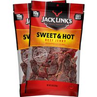 Jack Link's Beef Jerky, Sweet and Hot, (2) 9 oz. Bags - Flavorful Everyday Snack with Sweet Seasonings and Hot Spices, 10g of Protein, 80 Calories, 100% Premium Beef - 96% Fat Free, No Added MSG