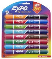 EXPO 1944658 2-in-1 Dry Erase Markers, Chisel Tip, Assorted Colors, 8-Count