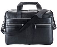 Genuine Leather Briefcase Messenger Bag for Men with Padded Laptop Protection for 14 Inch Computer - Shoulder Satchel or Crossbody Bag Carrying Case for Travel Business School College Work (Black)