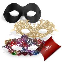 ForUnique Masquerade Mask for Couple Women Men -3 Pack Venetian Lace Eye Mask Luxury Black Gold and Multicolored for Boy and Girl Party Supplies Ball Mardi Gras Festival Halloween Anniversary Carnival