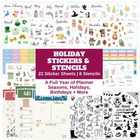 Seasons & Holidays Planner Stickers - 22 Sheets Cute Planner Stickers for Bullet Journals with 6 Bonus Stencils - Christmas, Fall, Easter, Halloween, Valentines, St Patricks, Birthdays by Sunny Streak