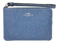 Coach Small Crossgrain Leather Corner Zip Wristlet Denim F67584