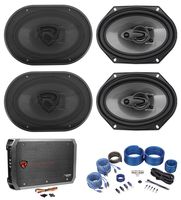(4) Rockville RV68.3A 6x8 1800w 3-Way Car Speakers+4-Channel Amplifier+Amp Kit