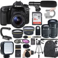 Canon EOS 80D DSLR Camera with Canon EF-S 18-55mm f/3.5-5.6 is STM Lens + Canon EF-S 55-250mm f/4-5.6 is STM Lens + Wide Angle Lens + 2X Telephoto Lens + New Video Bundle
