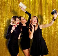 Pack of 4 Gold Metallic Tinsel Foil Fringe Curtains 3 x 8 Feet Photo Booth Props for Valentine Day Birthday Wedding Engagement Baby Shower Graduation Retirement Party Decorations