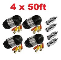 Wennow Premium Quality 4x50Ft Video and Power Cable for Lorex CCTV Security Cameras Black Color