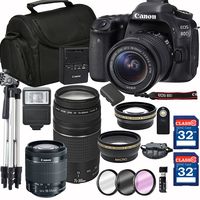 Canon EOS 80D Digital SLR Camera + 18-55mm STM + Canon 75-300mm III Lens + SD Card Reader + 64GB Memory + Remote + Accessory Bundle - International Version