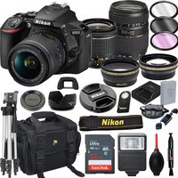 Nikon D5600 DSLR Camera with 18-55mm VR + Tamron 70-300mm + 32GB Card, Tripod, Flash, and More (21pc Bundle)