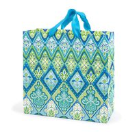 Hallmark 10" Large Square Gift Bag (Blue and Green Floral Diamond Pattern) for Birthdays, Mothers Day, Easter, Retirements or Any Occasion