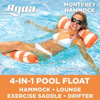 AQUA 4-in-1 Monterey Hammock Inflatable Pool Float, Multi-Purpose Pool Hammock (Saddle, Lounge Chair, Hammock, Drifter) Pool Chair, Portable Water Hammock, Orange/White Stripe