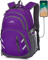 Backpack Bookbag for School Student College Business Travel with USB Charging Port Fit Laptop Up to 15.6 Inch Night Light Reflective Anti Theft (Purple)