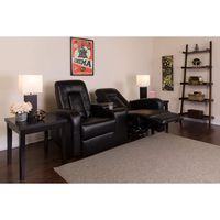 Flash Furniture Eclipse Series 2-Seat Reclining Black Leather Theater Seating Unit with Cup Holders